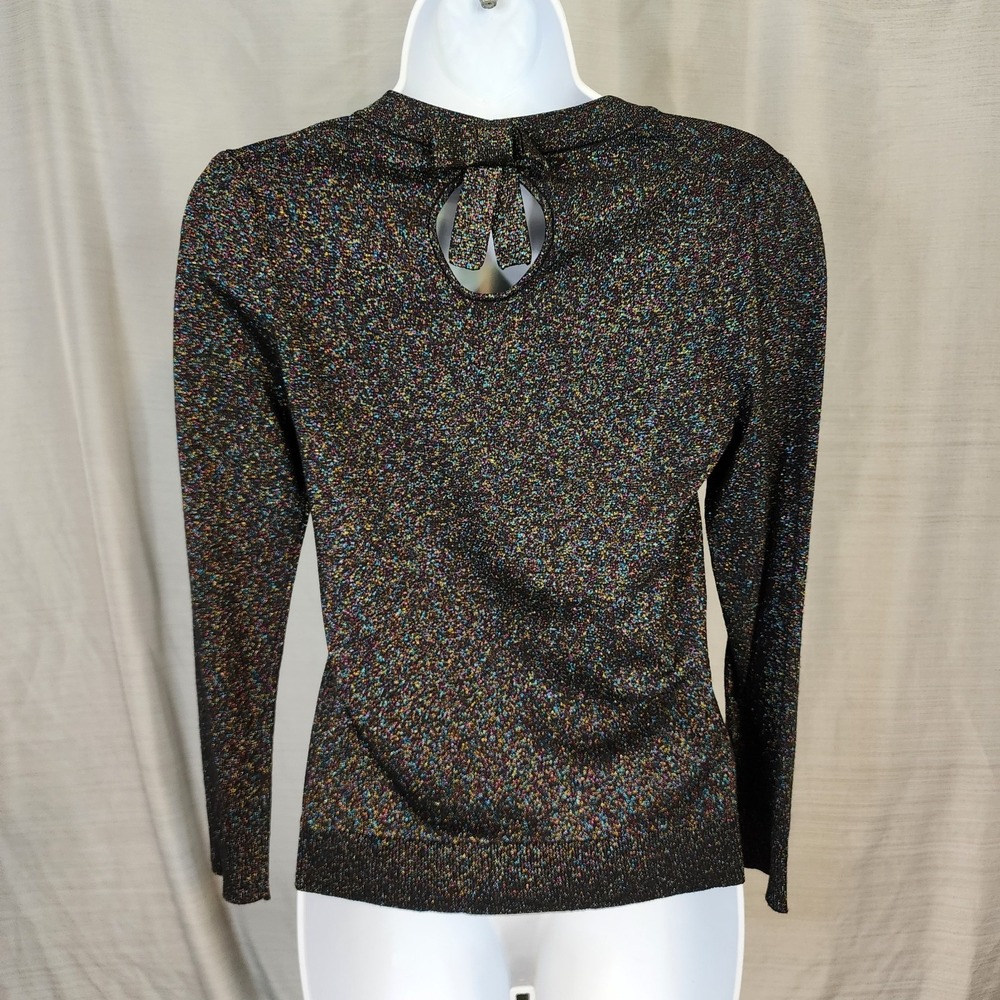 DRAPER JAMES Size XS Metallic Rainbow Glitter Cut Out Holiday Party Sweater